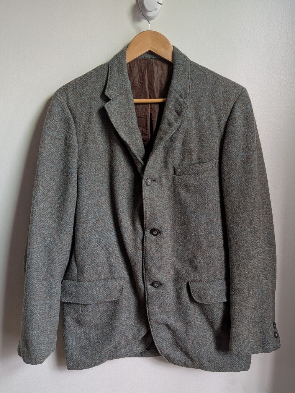 MEN HARRIS TWEED Savile Row Green Classic Luxury Wool Blazer Size Small